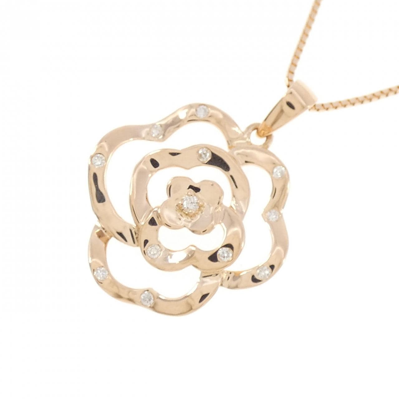 K18PG ローズ ダイヤモンド ネックレス 0.07CT