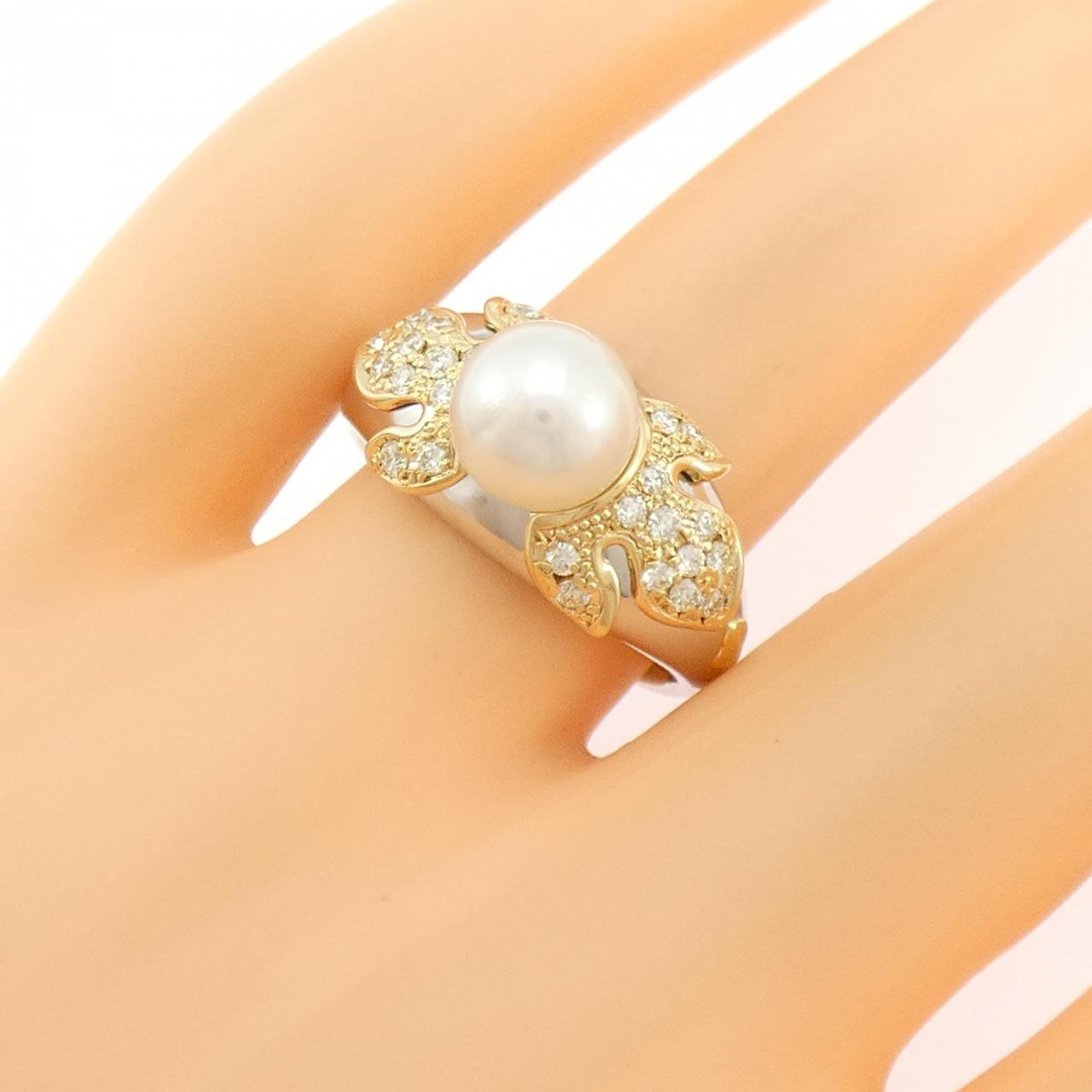 K18YG/PT900 Akoya珍珠戒指 7.5 毫米