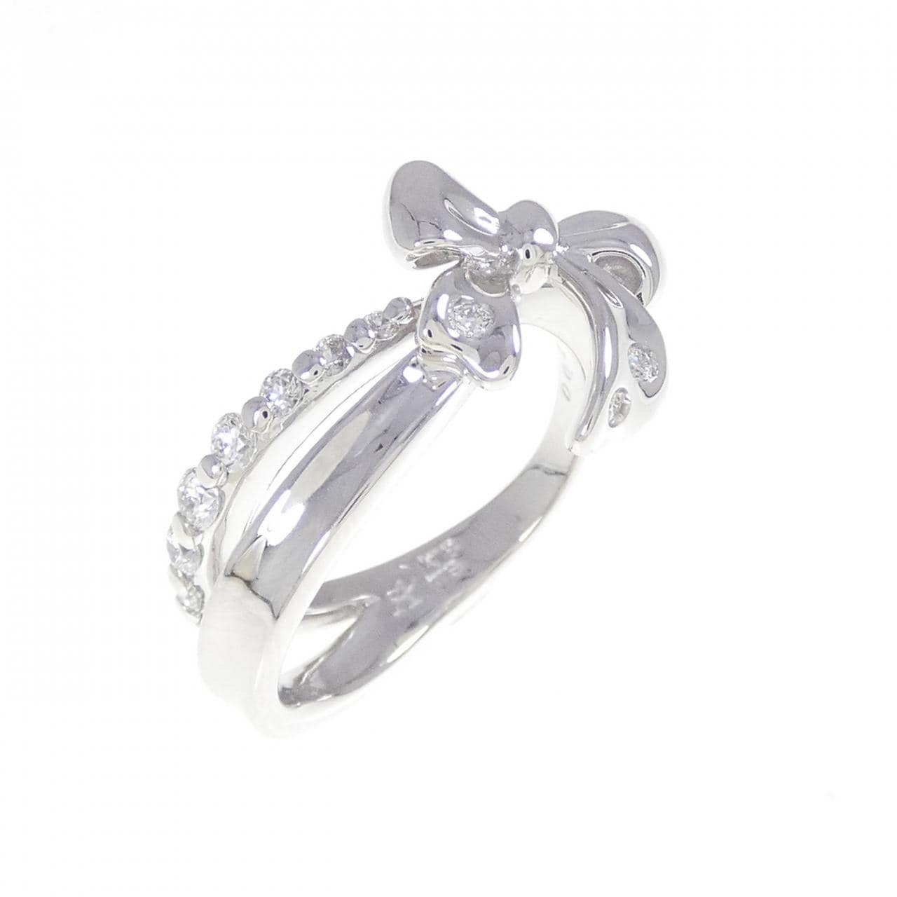 K18WG リボン ダイヤモンド ピンキー リング 0.24CT
