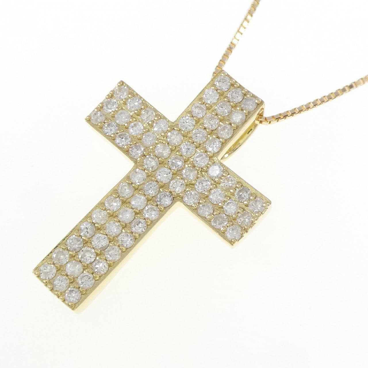 K18YG クロス ダイヤモンド パヴェ ダイヤモンド ネックレス 1.15CT