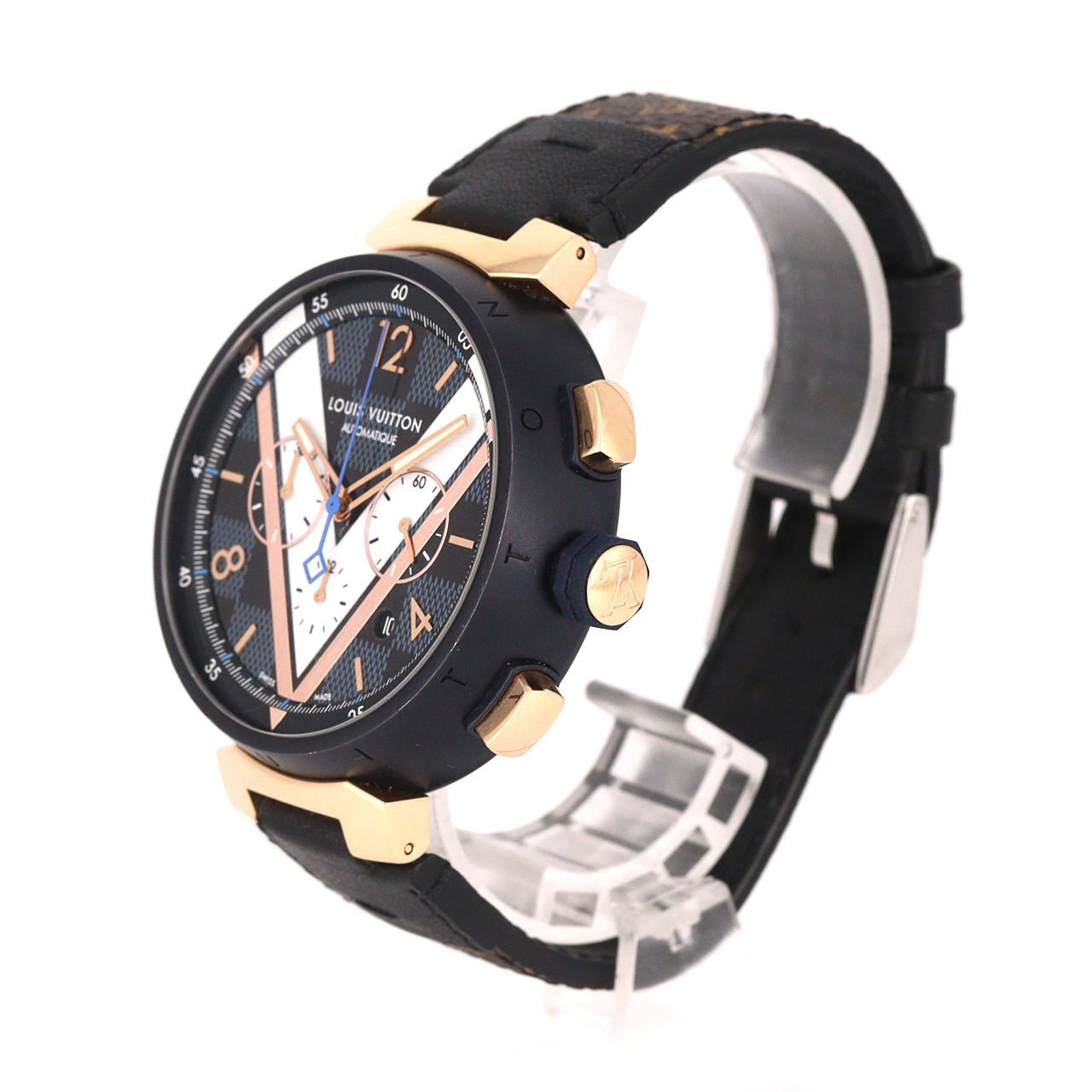 【ノーメンテナンス還元価格】ルイヴィトン タンブールクロノグラフ･ダミエコバルト QA090 SSxPG 自動巻