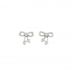 K18WG リボン ダイヤモンド ピアス 0.10CT