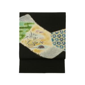 名古屋帯　ちりめん染帯　友禅金彩加工