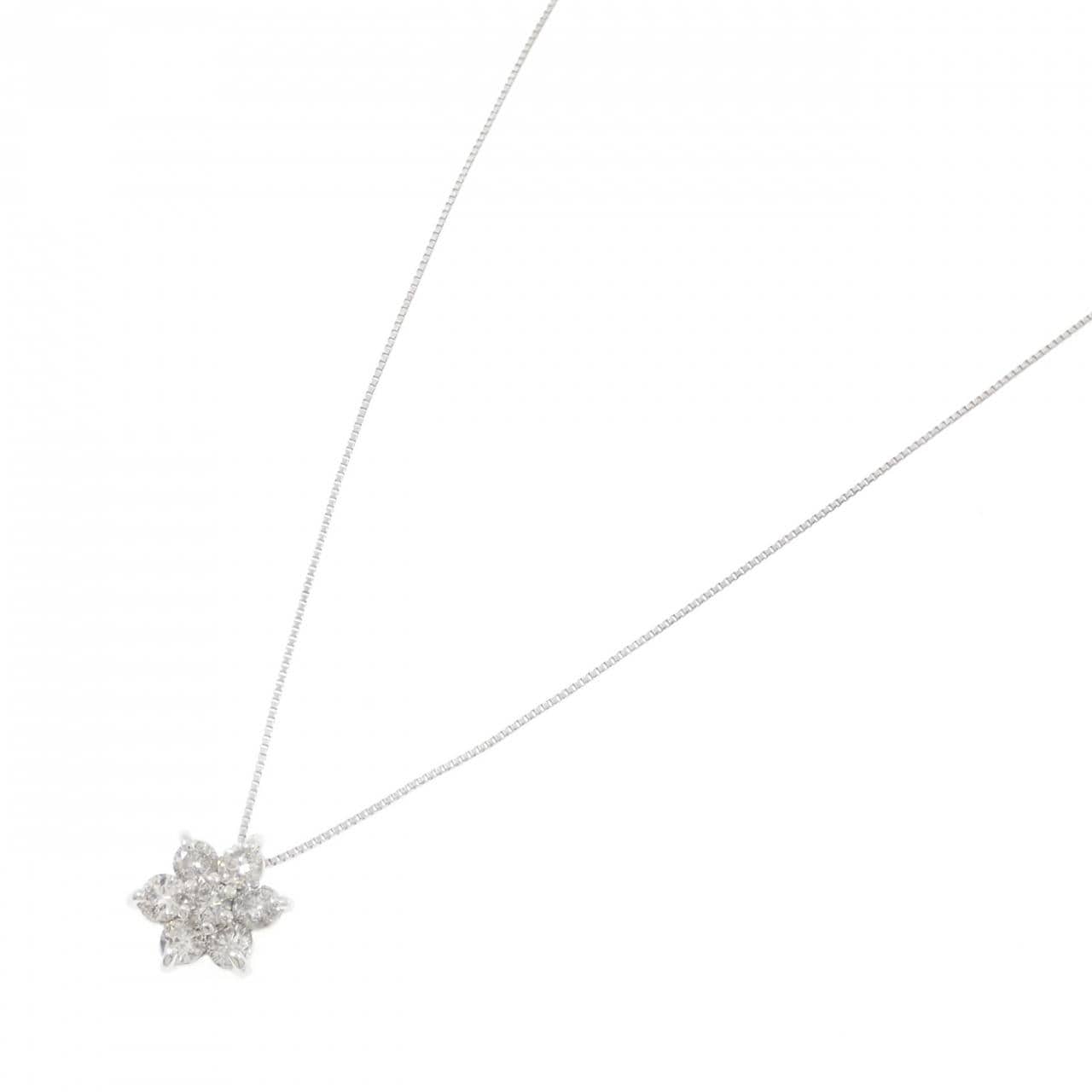 K18WG フラワー ダイヤモンド ネックレス 0.50CT