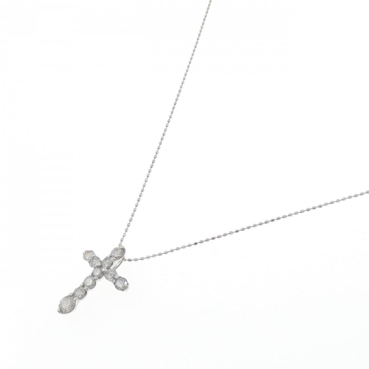 PT900/K18WG クロス ダイヤモンド ネックレス 1.0CT