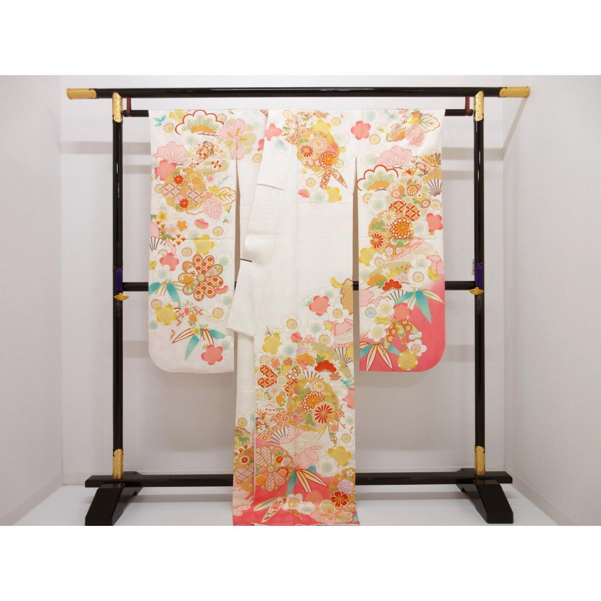 Furisode Yuzen gold color processing Bokashi dyeing with embroidery