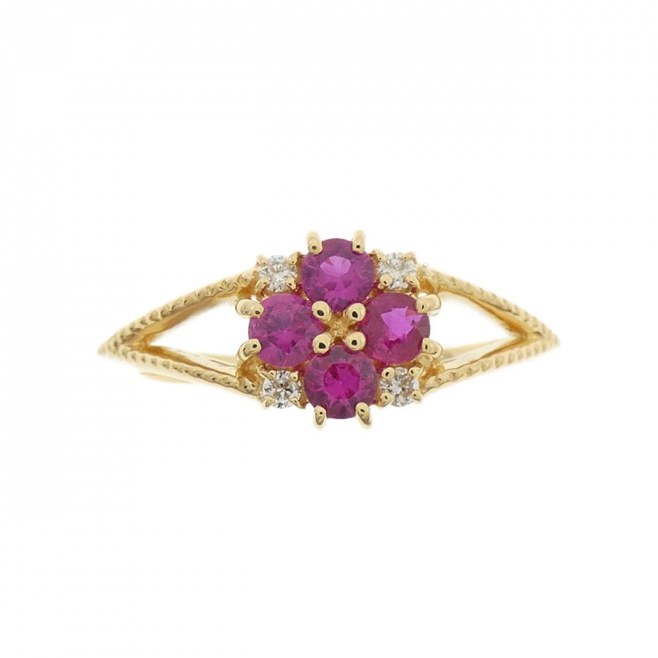 K18YG フラワー ルビー リング 0.28CT