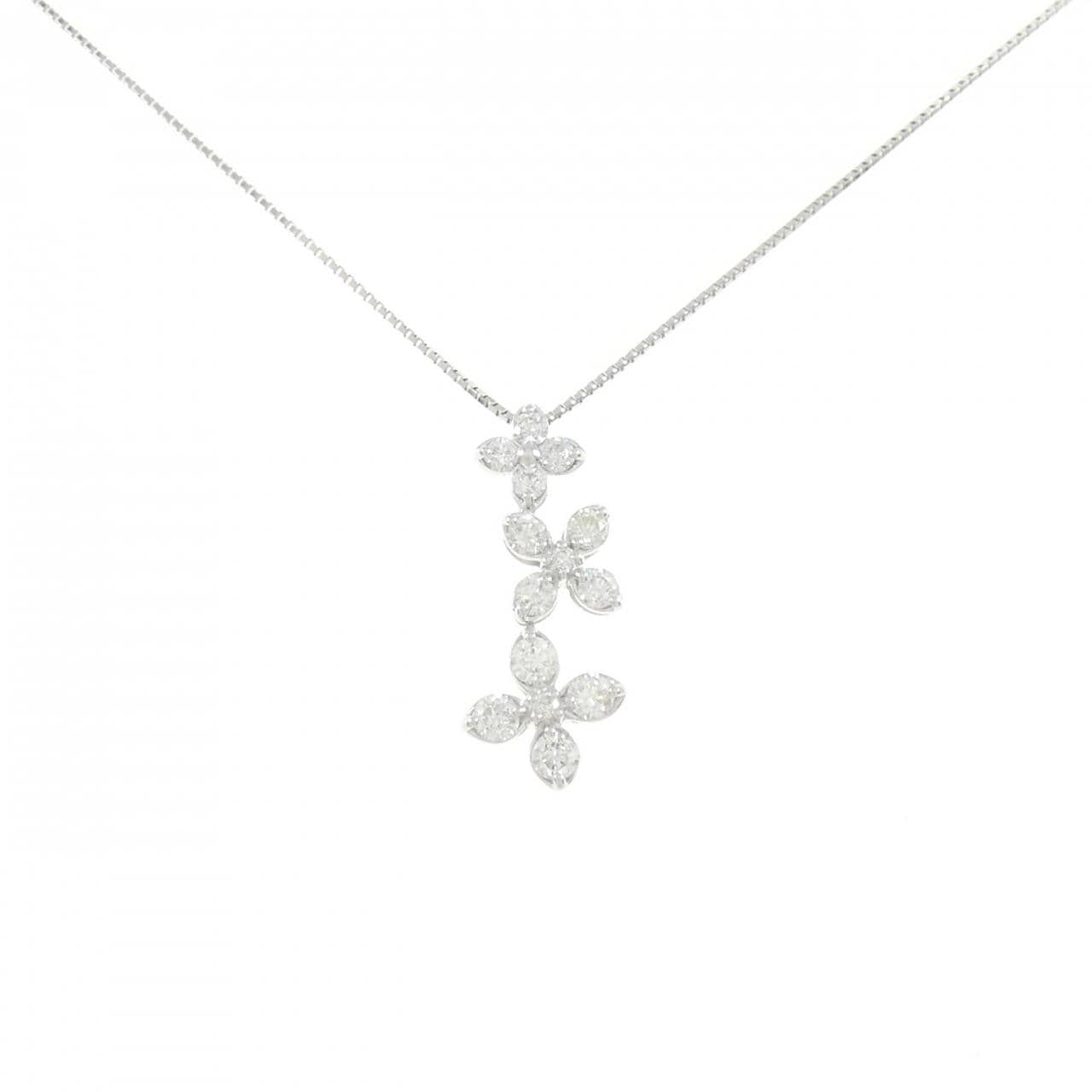K18WG フラワー ダイヤモンド ネックレス 1.00CT