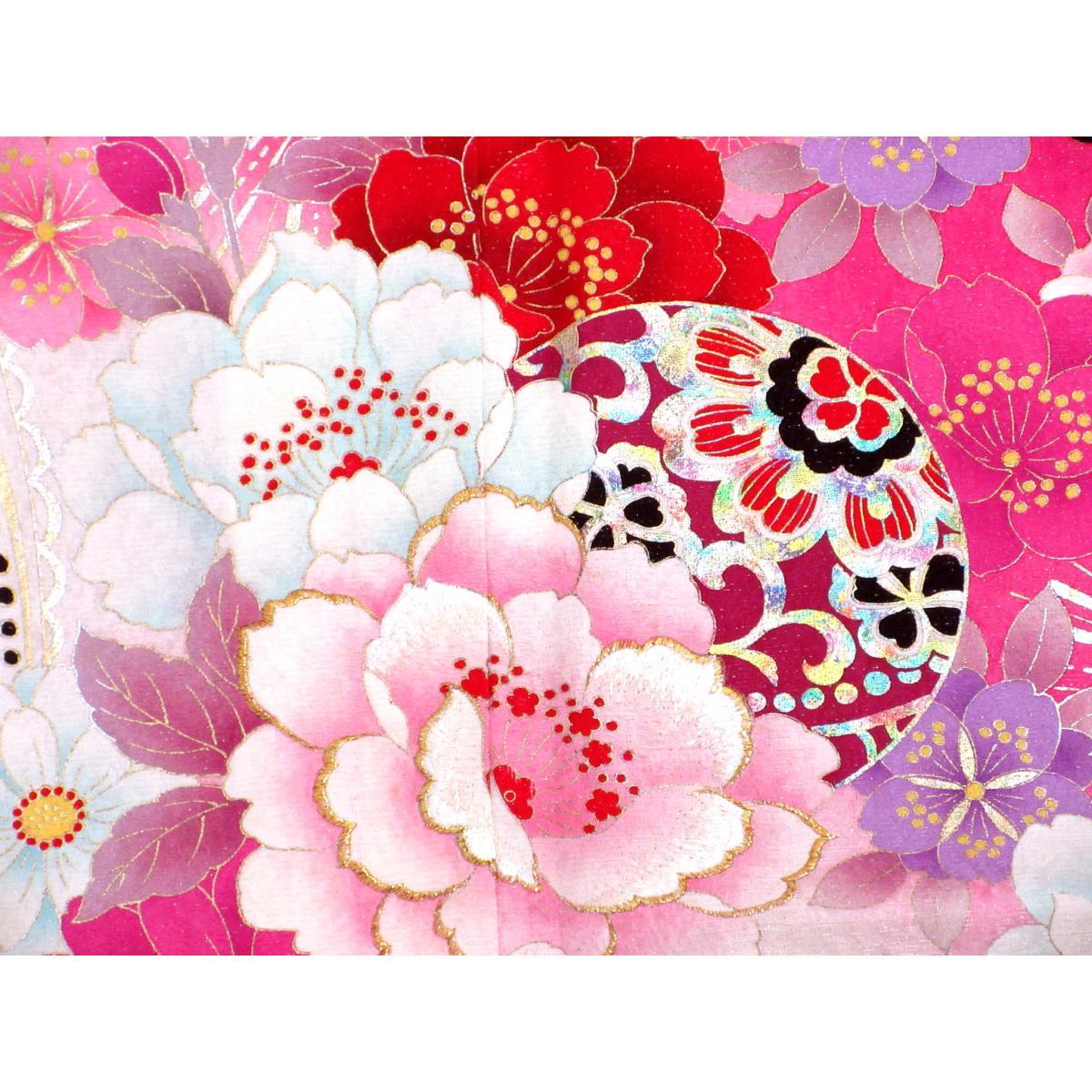振袖　銀通しボカシ染　友禅金彩加工　刺繍入り　身幅Ｌ寸