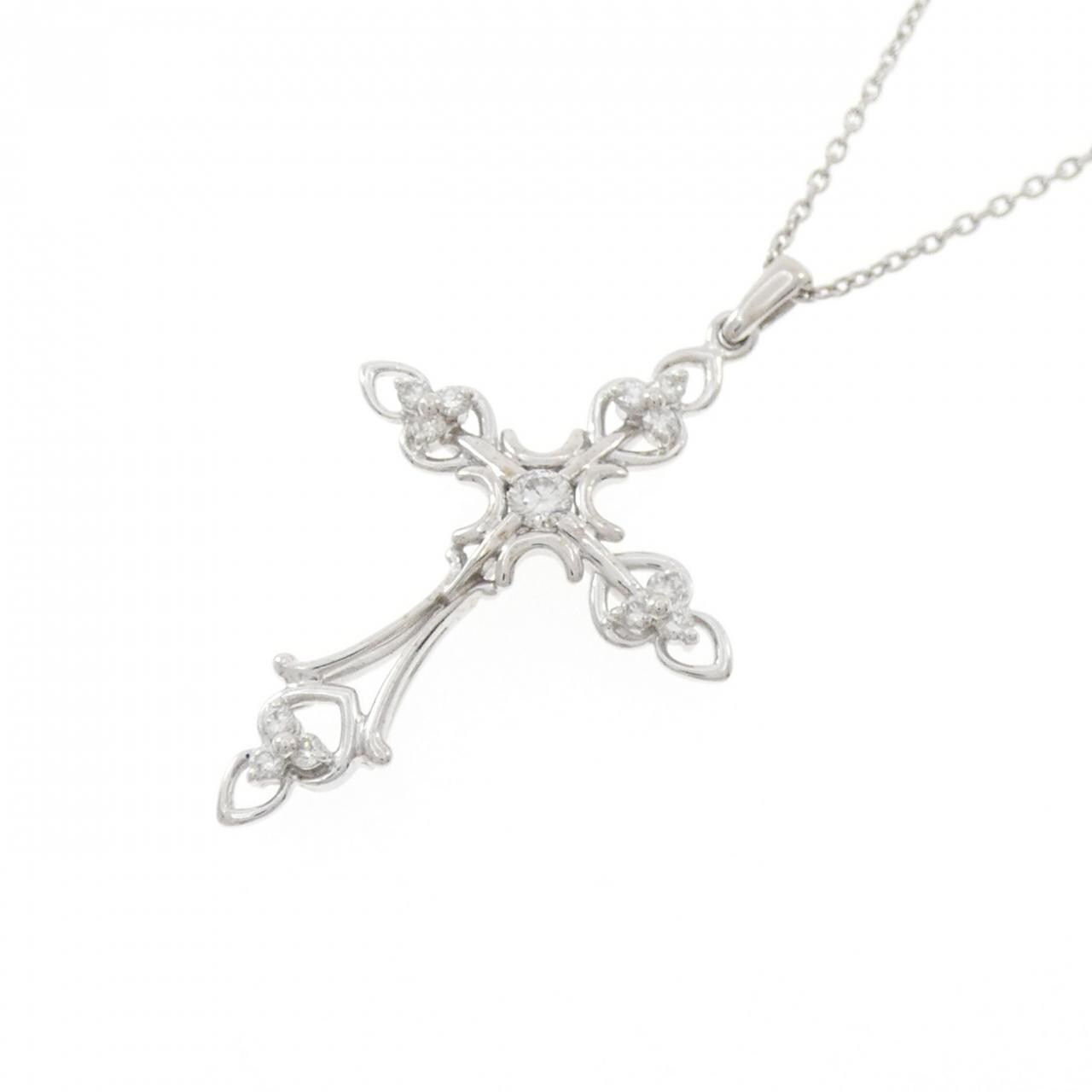 K18WG クロス ダイヤモンド ネックレス 0.30CT