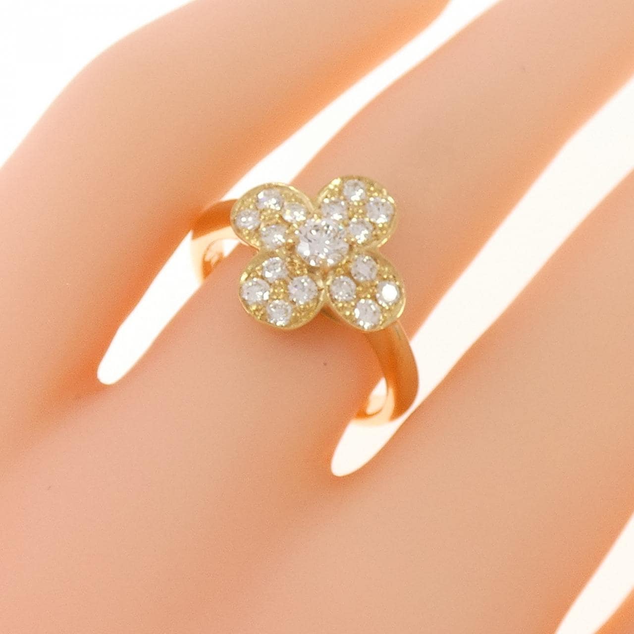 K18YG フラワー ダイヤモンド リング 0.16CT