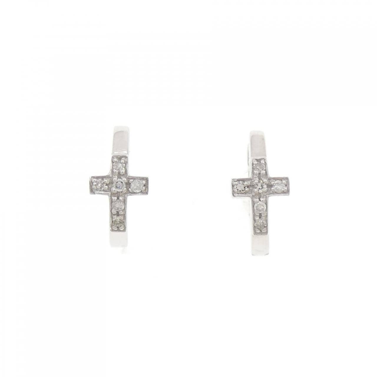 K14WG クロス ダイヤモンド ピアス 0.10CT
