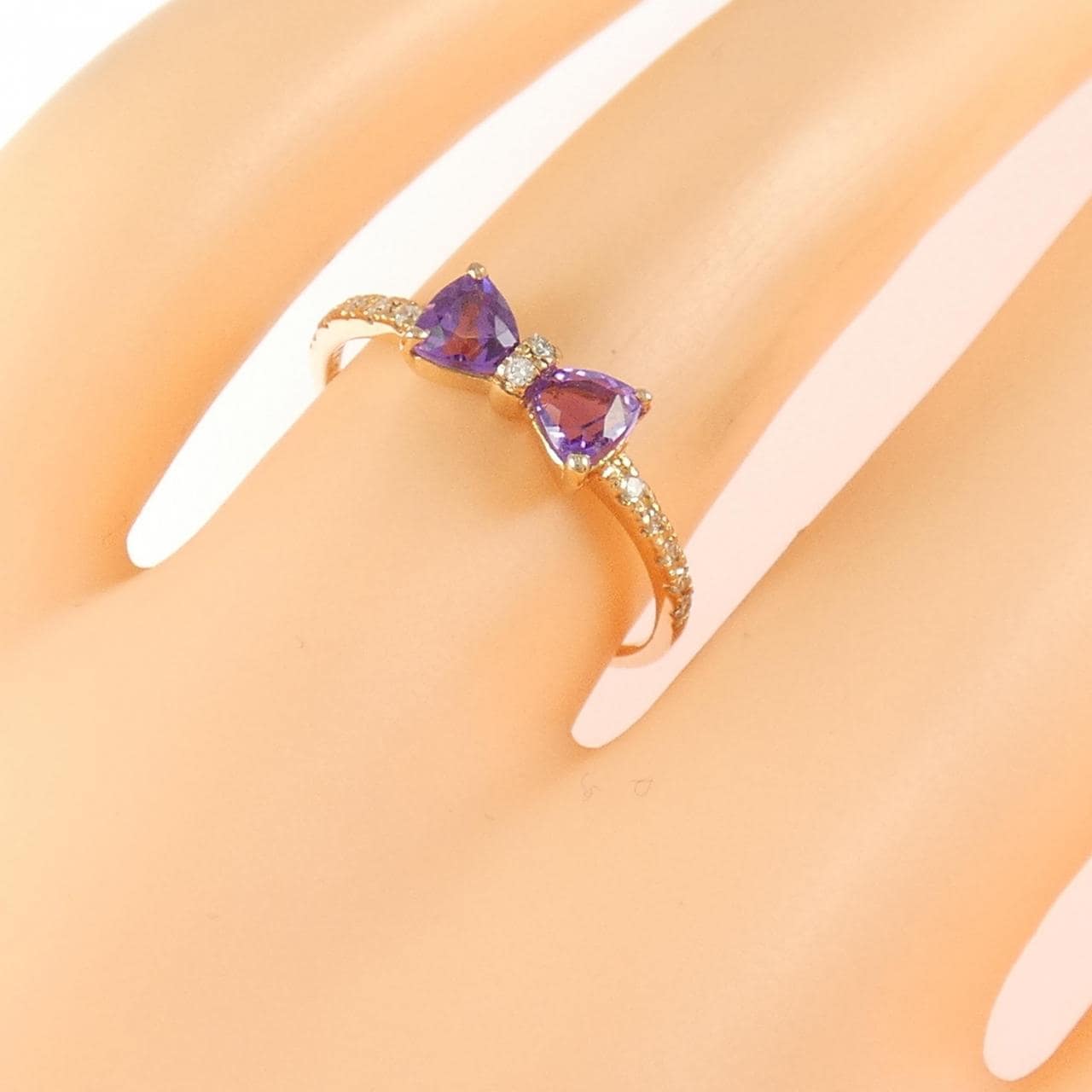 K18PG リボン アメジスト リング 0.42CT