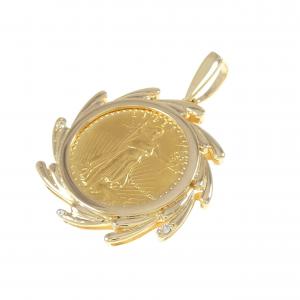 K18YG(枠) ダイヤモンド コイン 0.02CT ペンダント