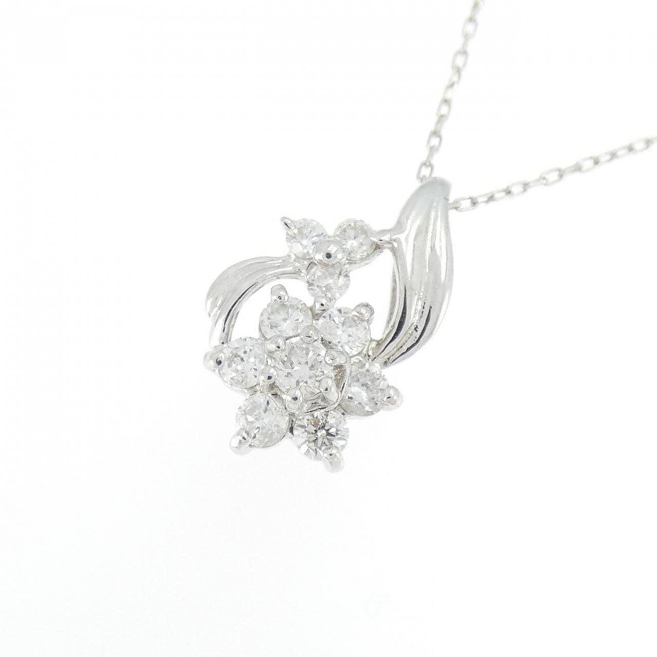 K18WG フラワー ダイヤモンド ネックレス 0.30CT