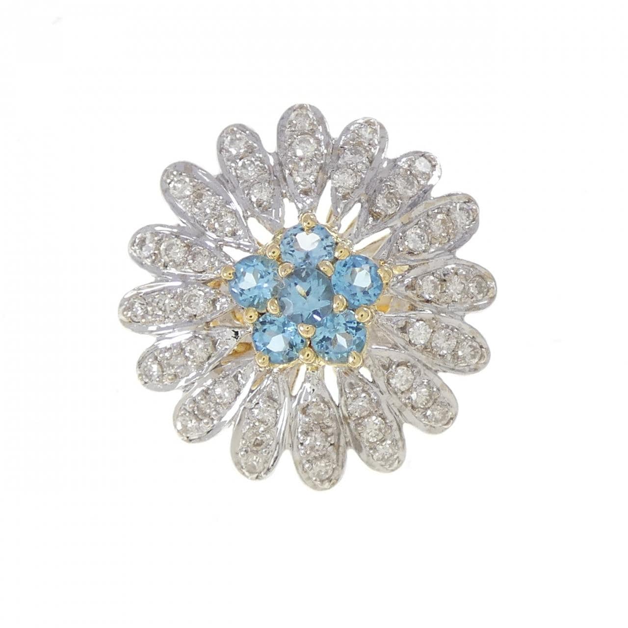 K18YG/K18WG フラワー ブルートパーズ リング 0.79CT