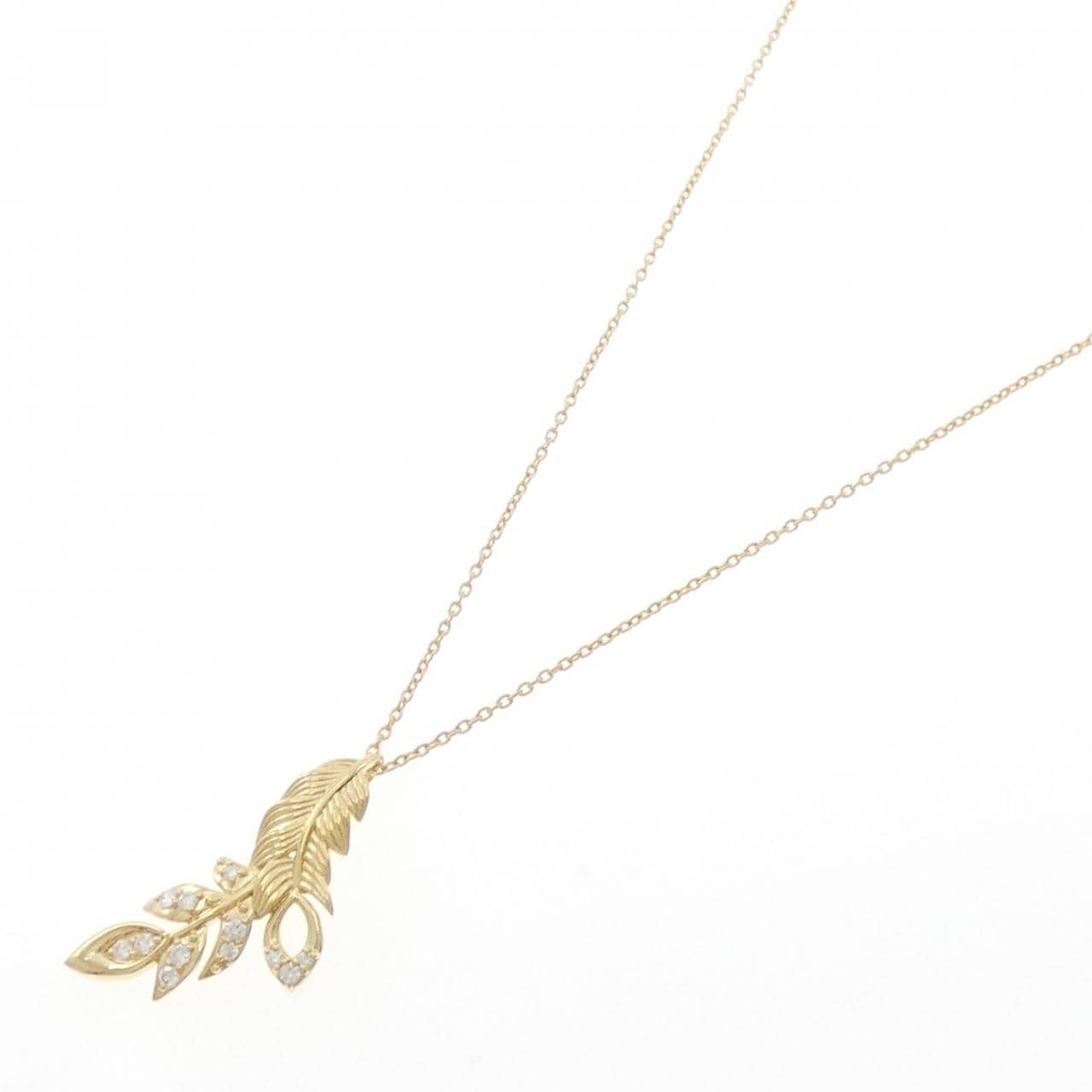 K18YG フェザー ダイヤモンド ネックレス 0.23CT