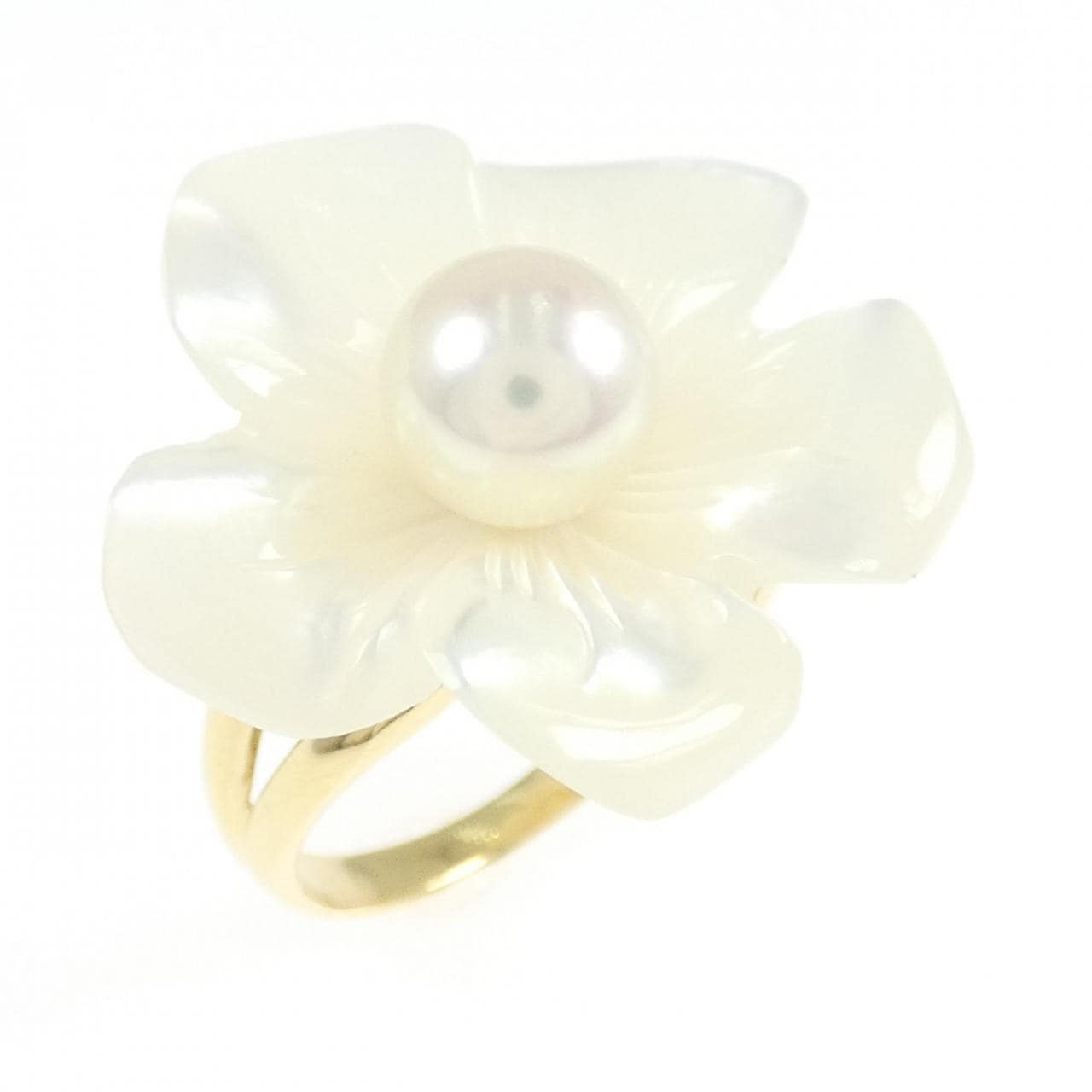 K18YG フラワー アコヤパール リング 6.6mm