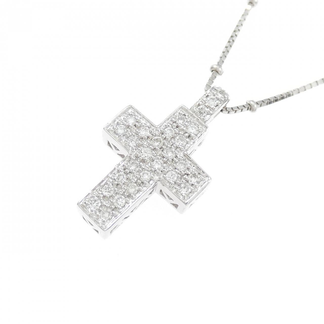 K18WG/750WG クロス ダイヤモンド ネックレス 0.14CT
