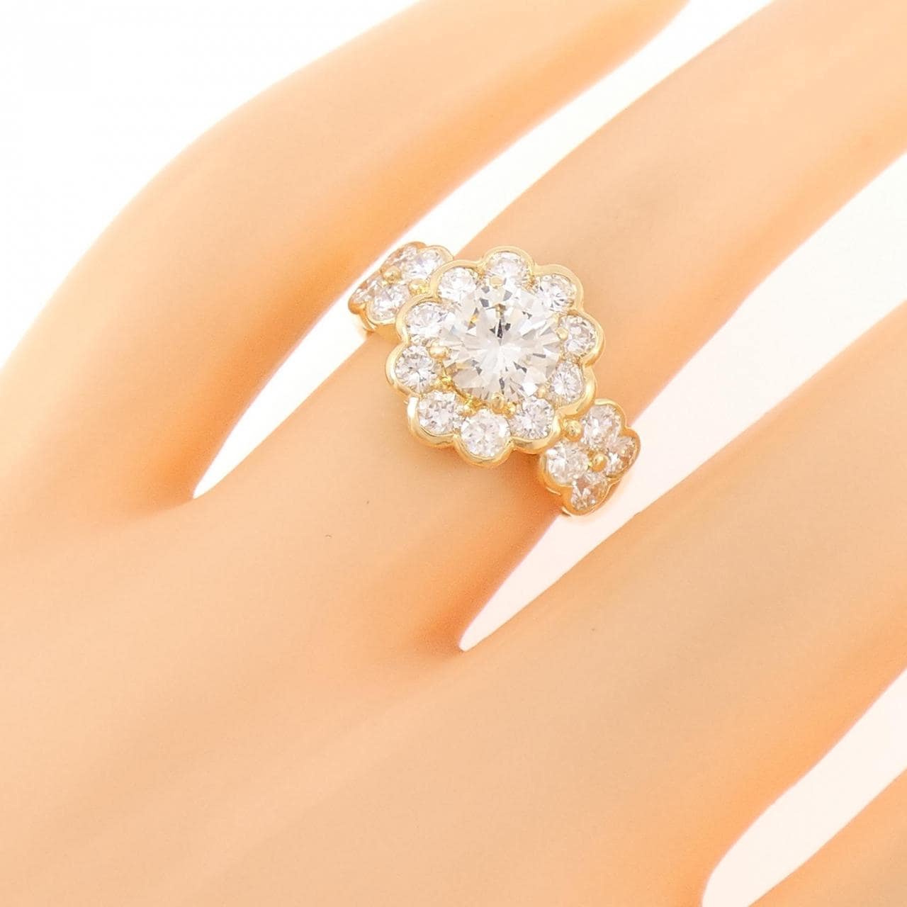 K18YG フラワー ダイヤモンド リング 0.923CT