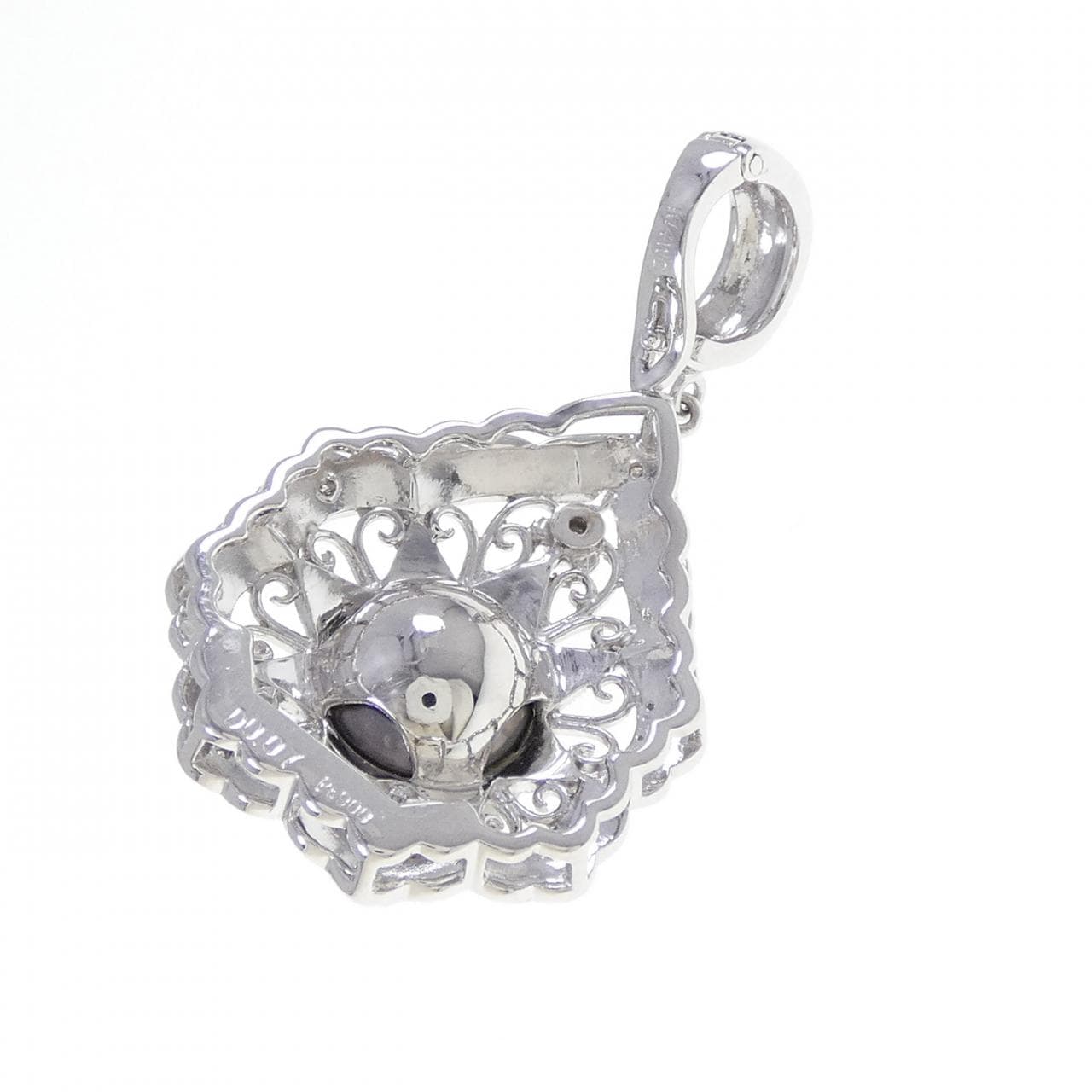 PT900/K14WG 黒蝶パール ペンダント 10.6mm