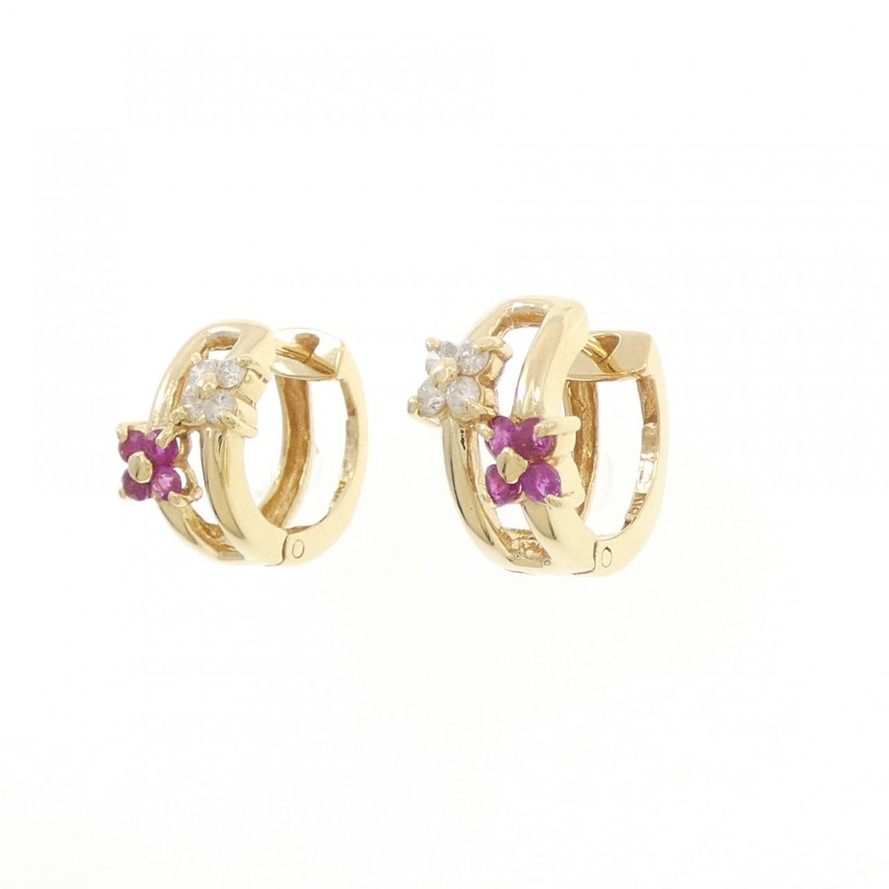 K18YG ルビー フラワー ピアス