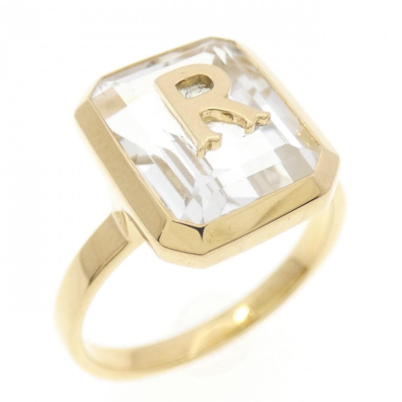 K18YG Initial R White Topaz Ring