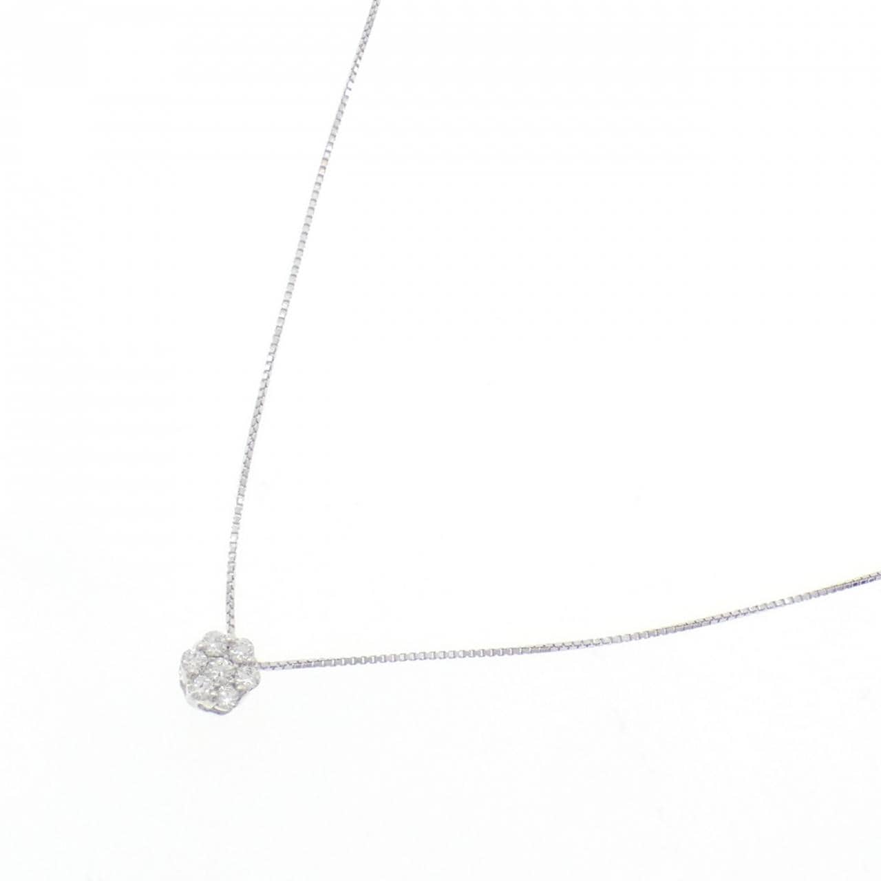 K10WG フラワー ダイヤモンド ネックレス 0.10CT