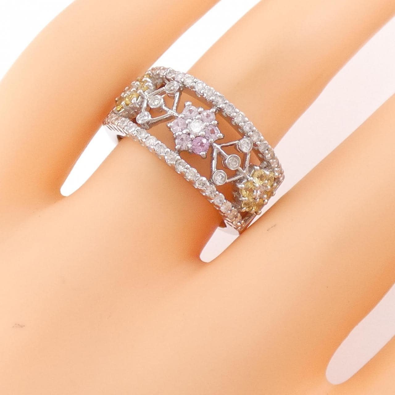 K18WG フラワー サファイヤ リング 0.50CT