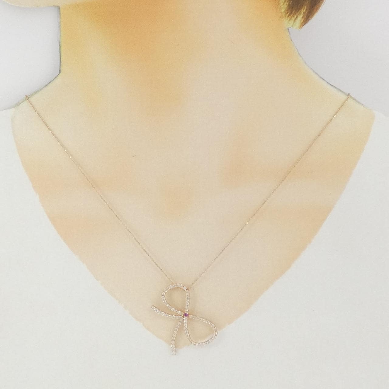 K18PG リボン サファイヤ ネックレス 0.03CT