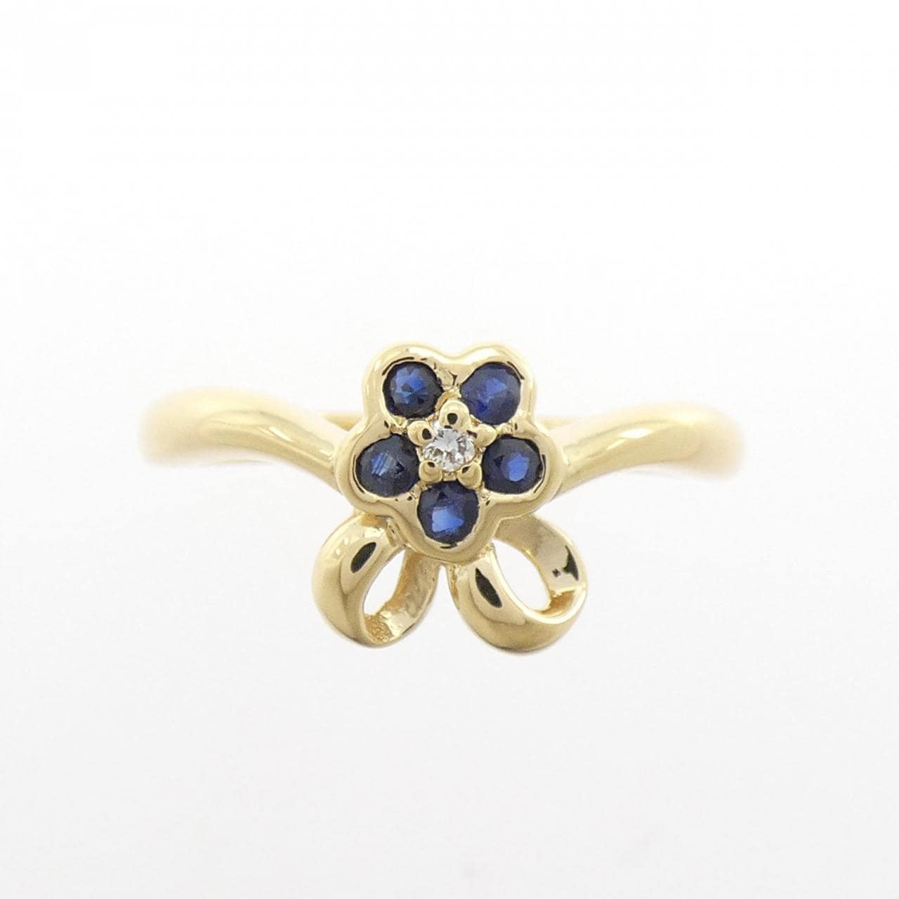 18KTYG フラワー サファイヤ リング