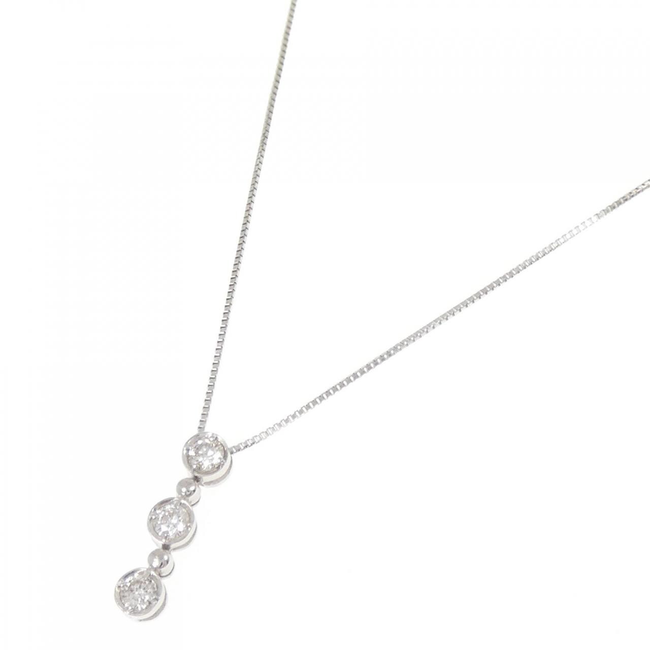 K18WG スリーストーン ダイヤモンド ネックレス 0.15CT