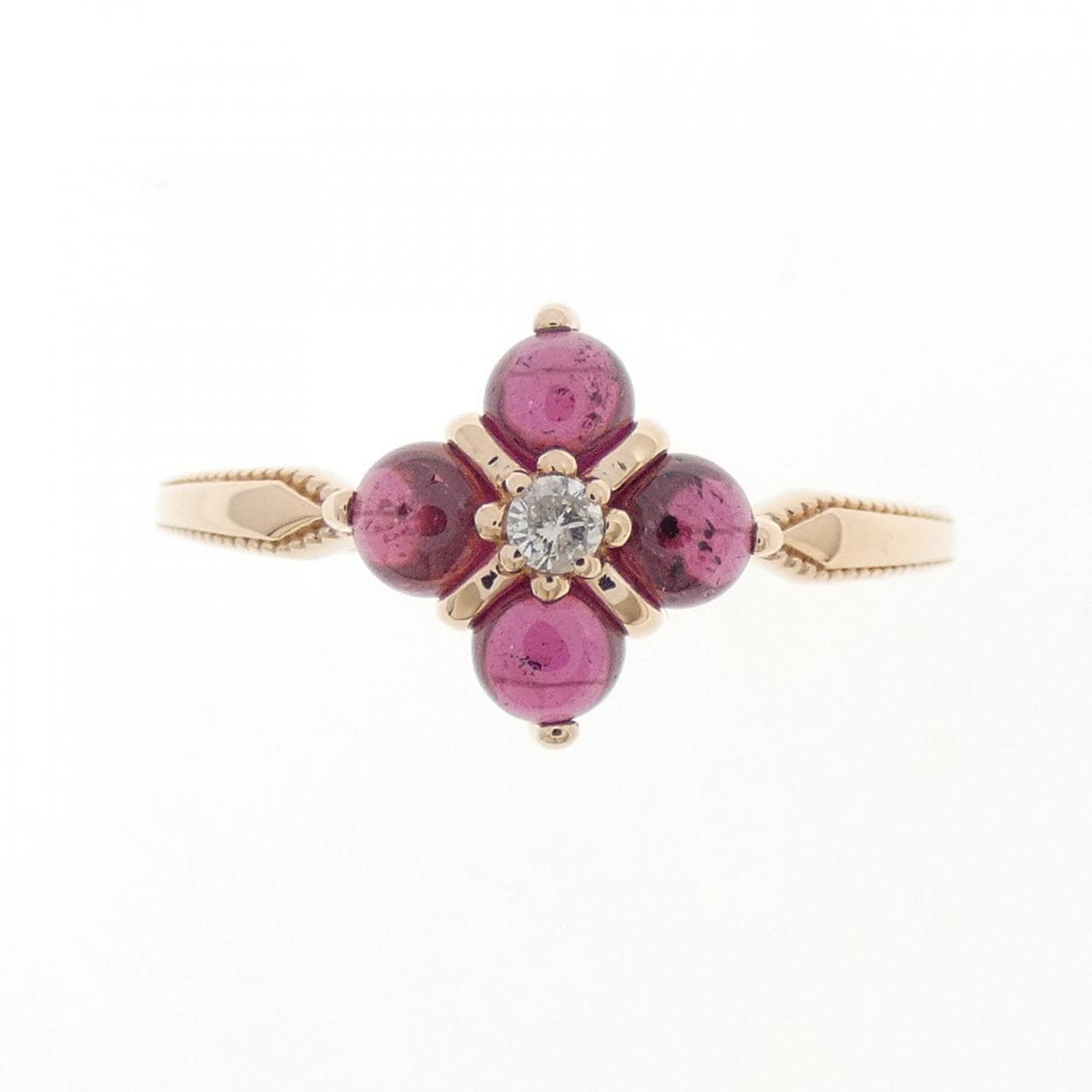 K10PG フラワー ガーネット リング