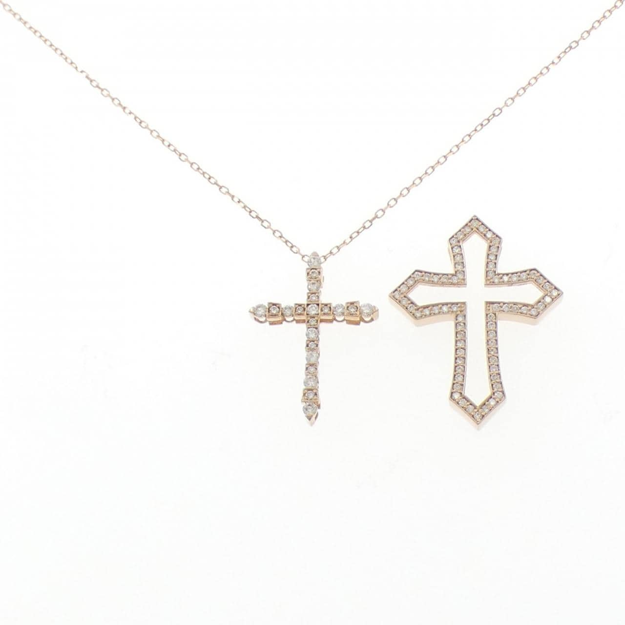 K18PG 2WAY クロス ダイヤモンド ネックレス 0.28CT
