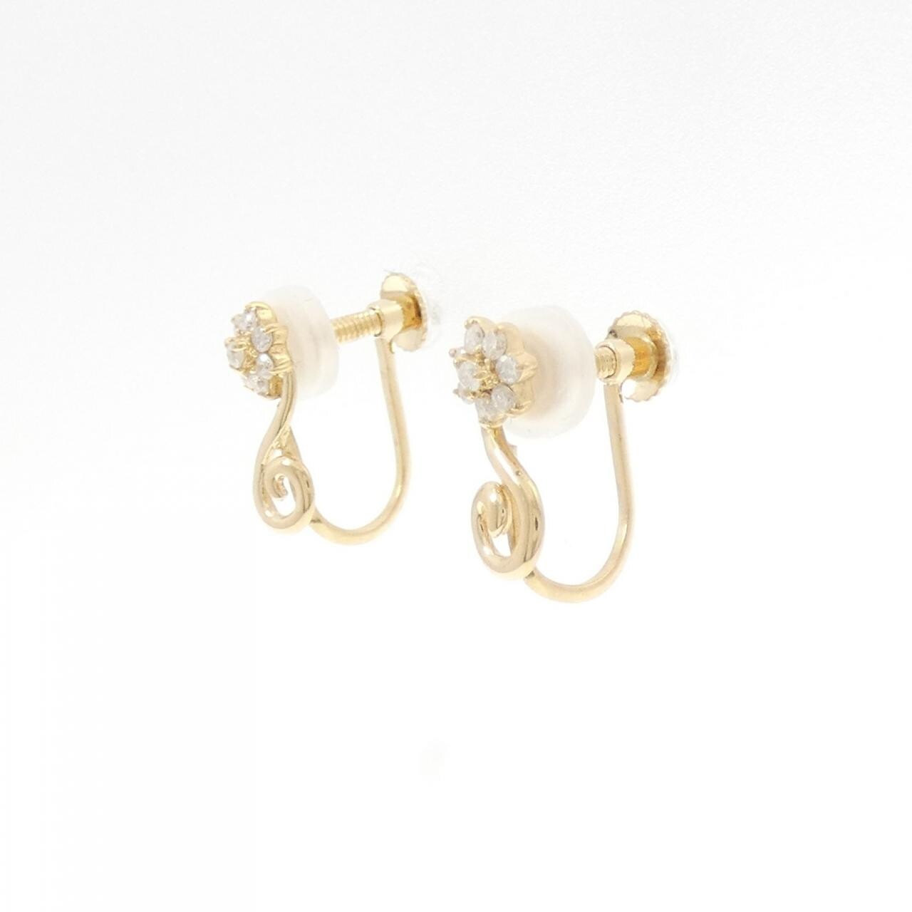 K18YG フラワー ダイヤモンド イヤリング 0.10CT