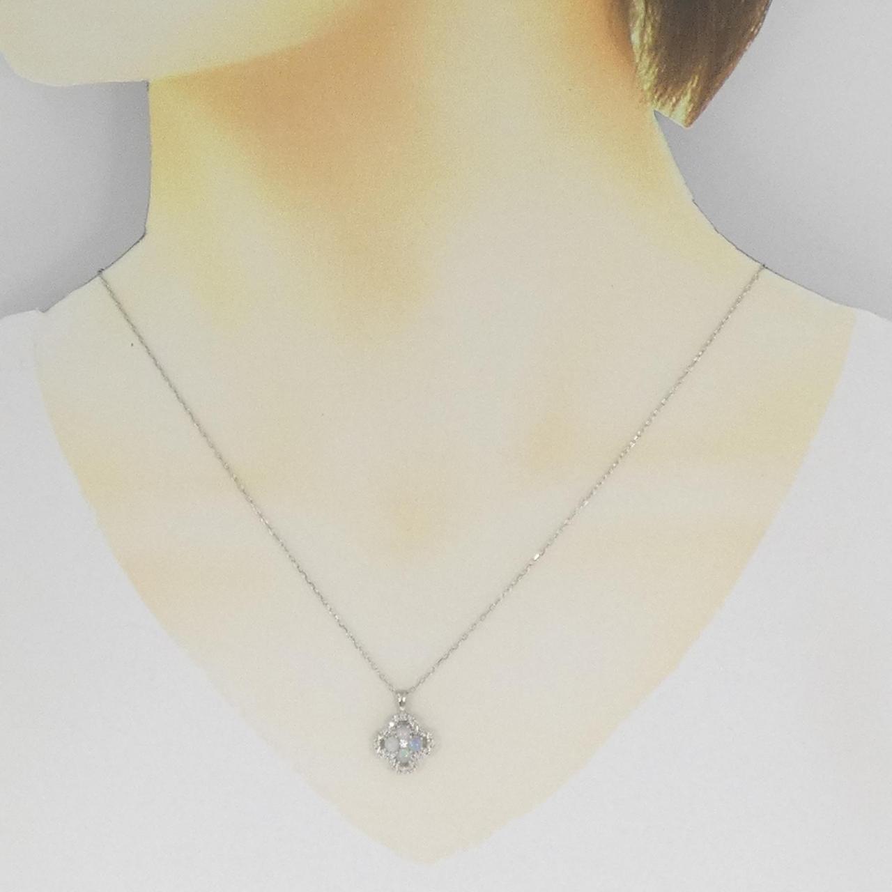PT900/PT850 フラワー オパール ネックレス 0.28CT