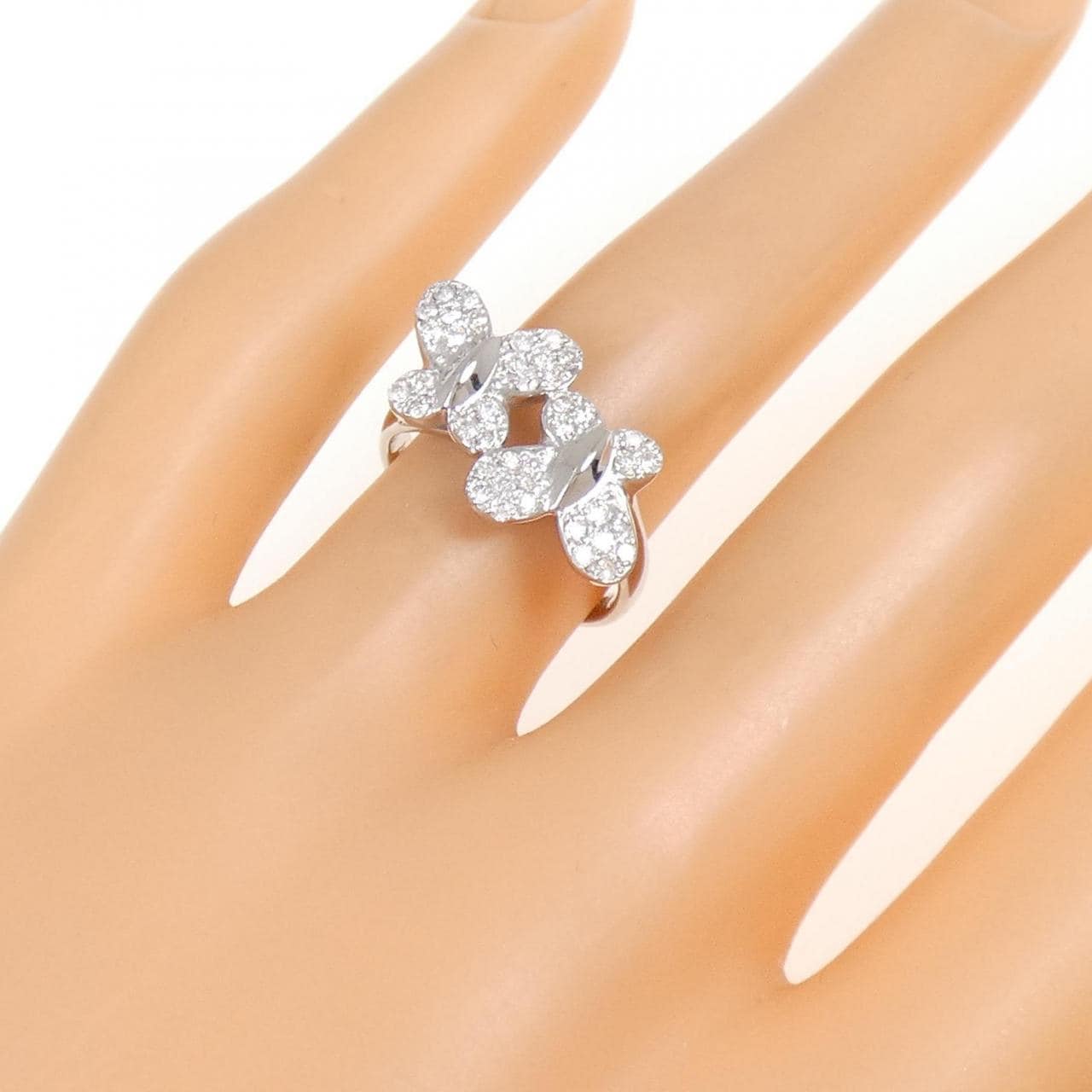 K18WG バタフライ ダイヤモンド リング 0.35CT