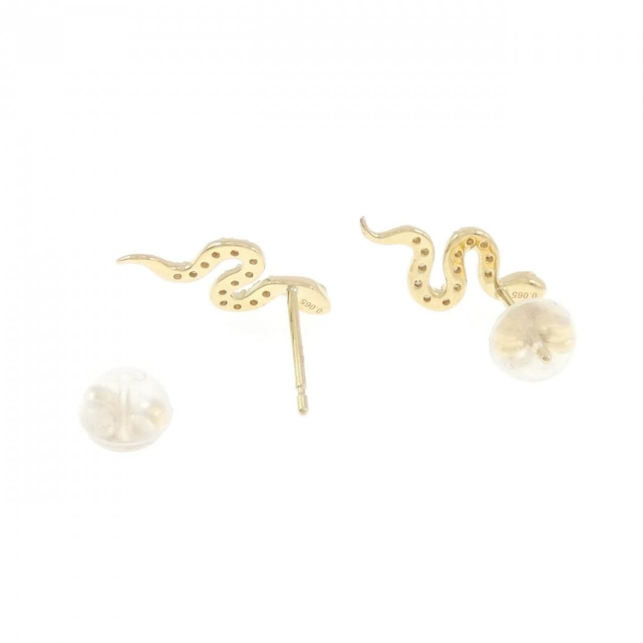 K18YG スネーク ダイヤモンド ピアス 0.13CT