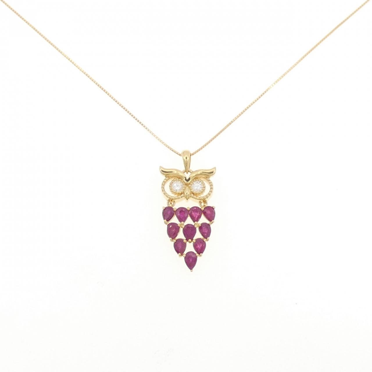 K18YG フクロウ ルビー ネックレス 1.65CT