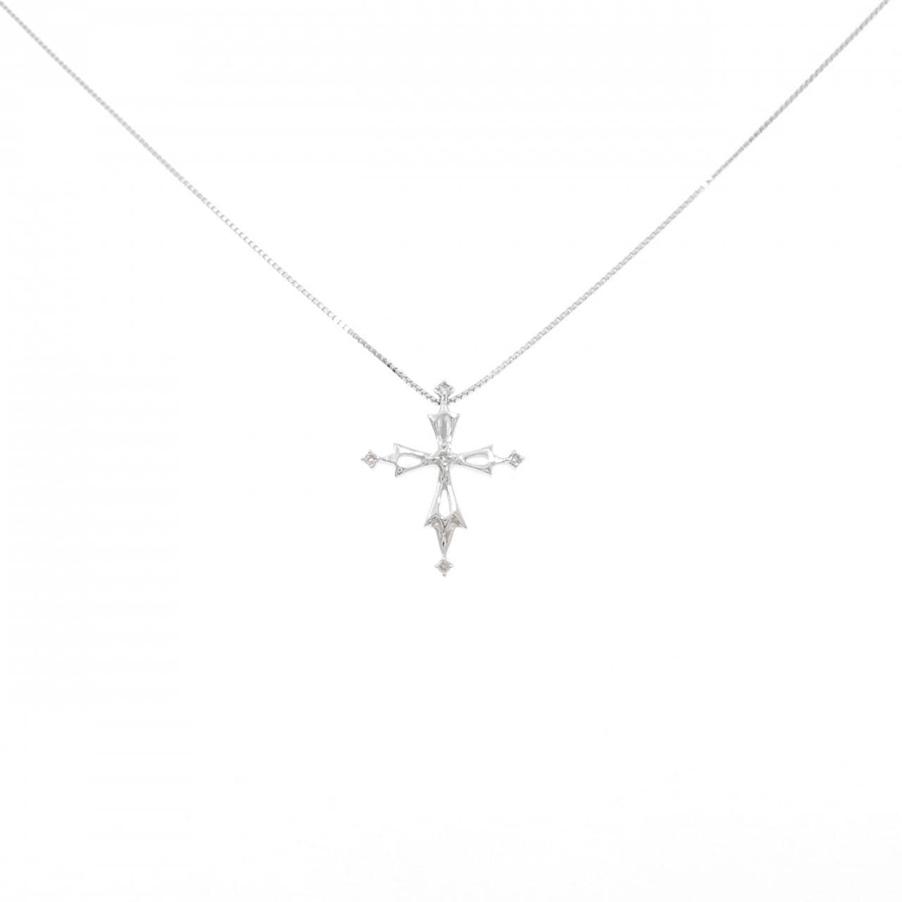 K10WG クロス ダイヤモンド ネックレス 0.02CT