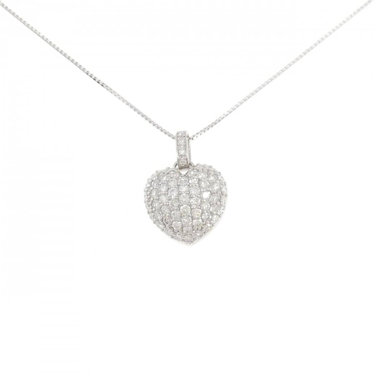 K18WG ハート パヴェ ダイヤモンド ネックレス 1.03CT