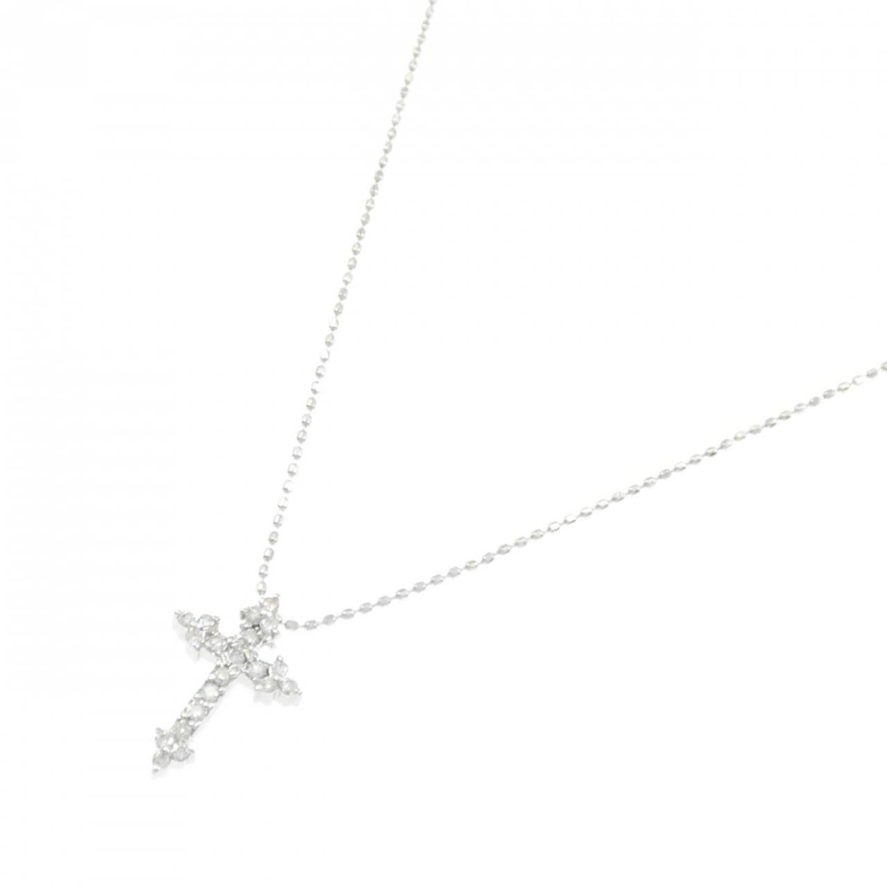 K18WG クロス ダイヤモンド ネックレス 0.16CT