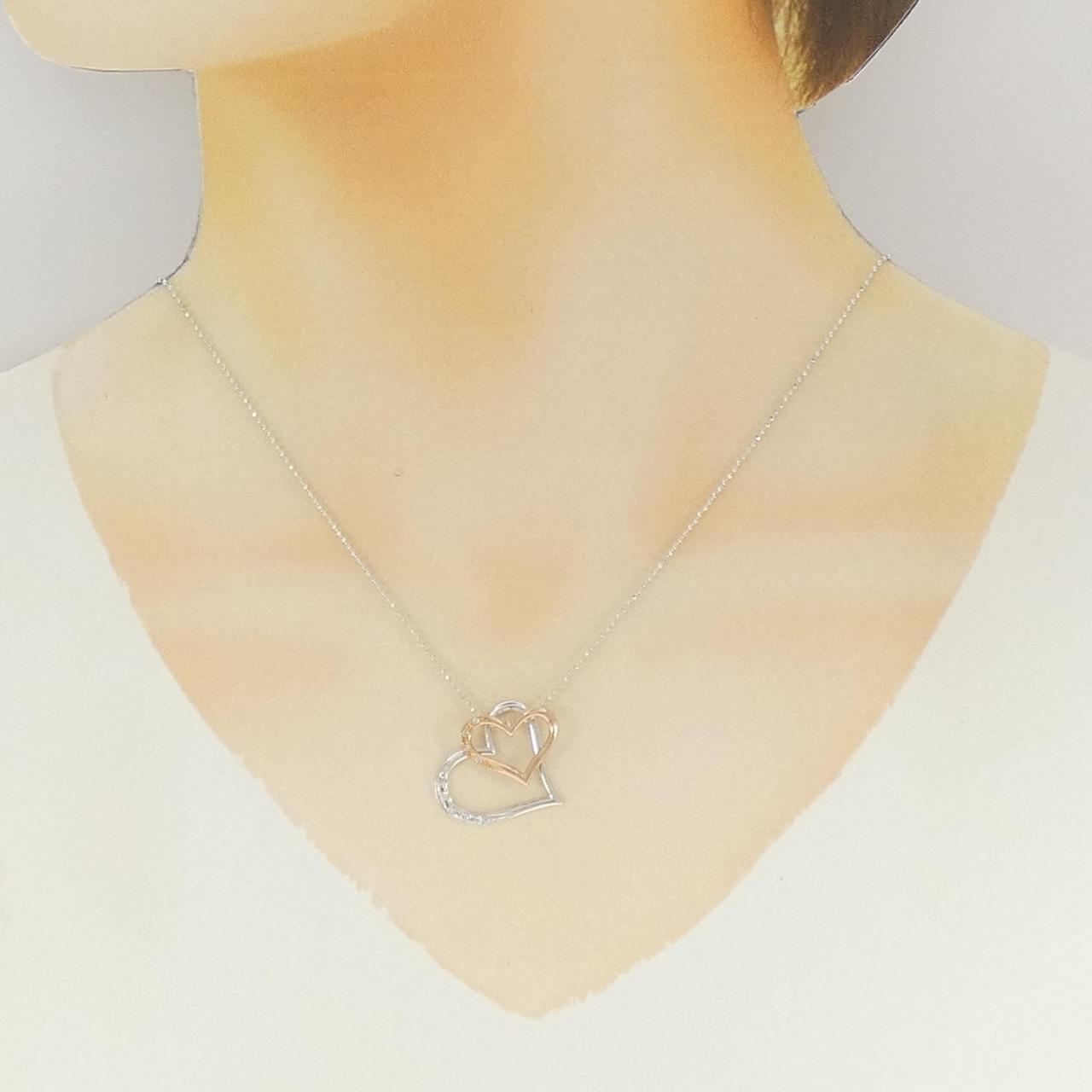 K14WG/K18PG ハート ダイヤモンド ネックレス 0.09CT