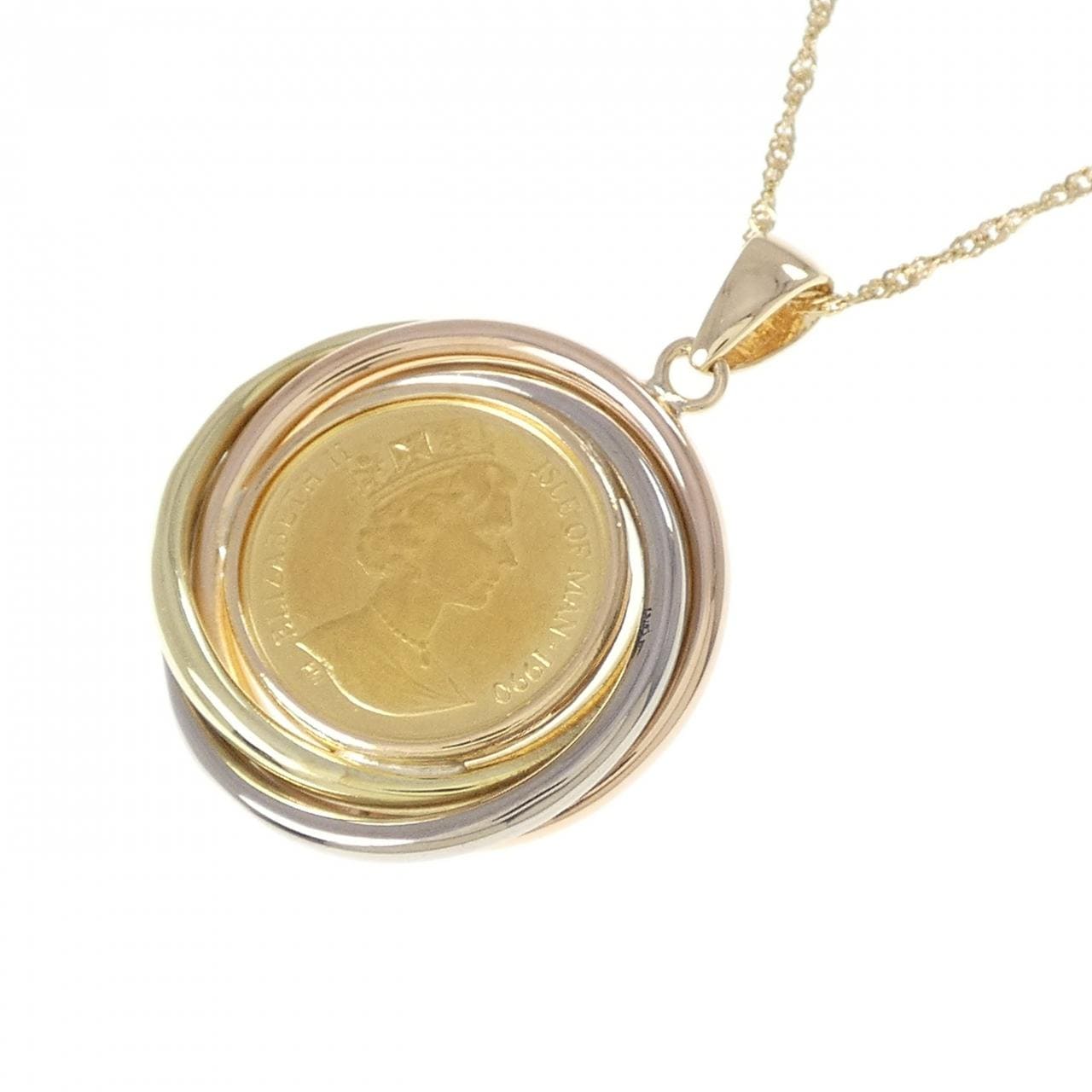 K18スリーカラー(枠) コイン ネックレス