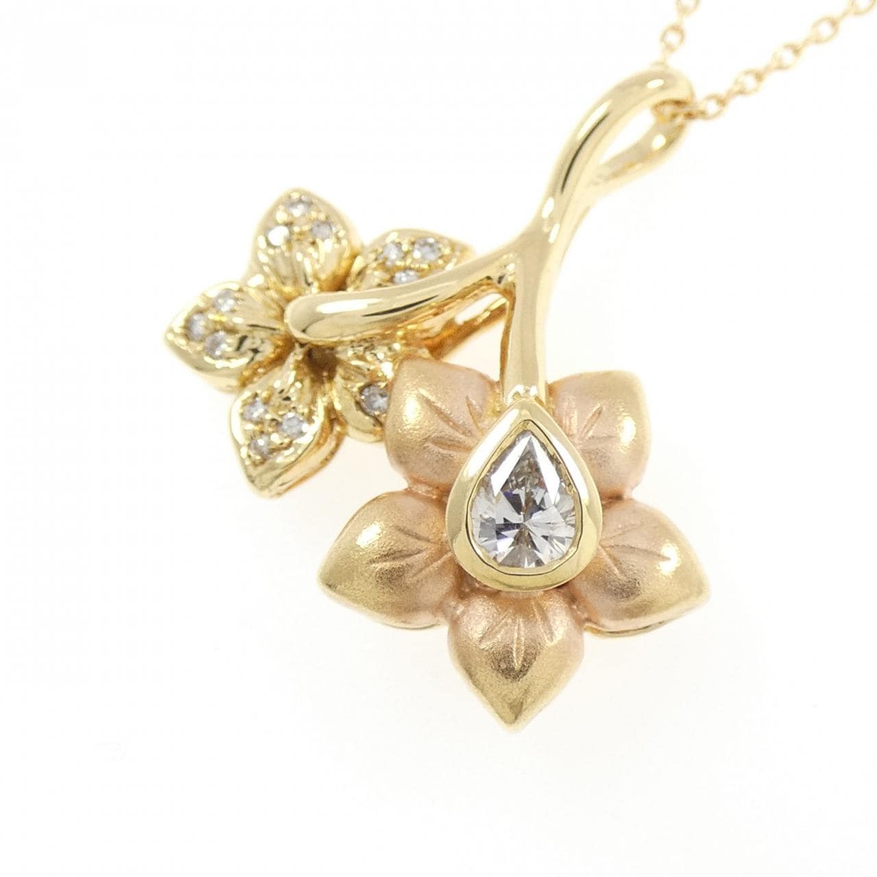K18YG フラワー ダイヤモンド ネックレス 0.24CT