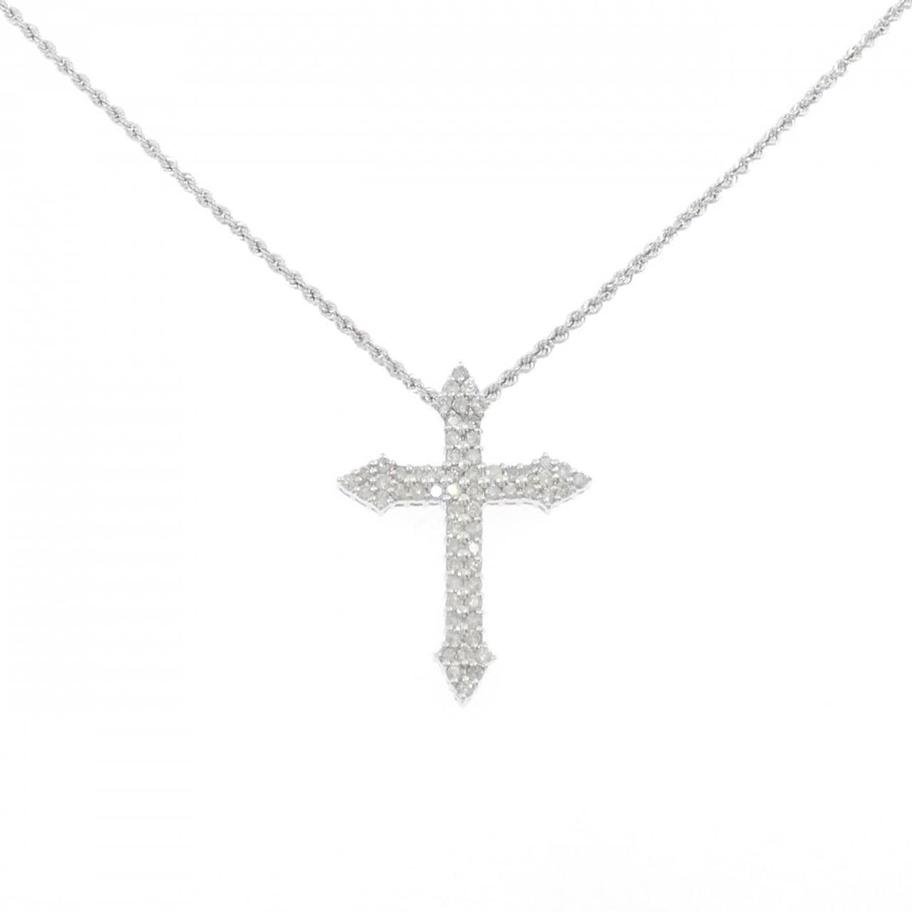 K18WG クロス パヴェ ダイヤモンド ネックレス 1.00CT