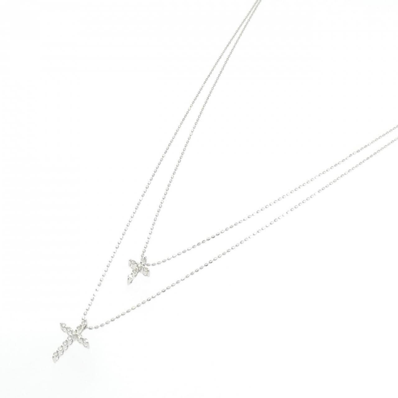 K18WG クロス ダイヤモンド ネックレス 0.07CT