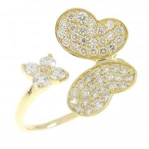 K18YG バタフライ×フラワー ダイヤモンド リング 0.55CT