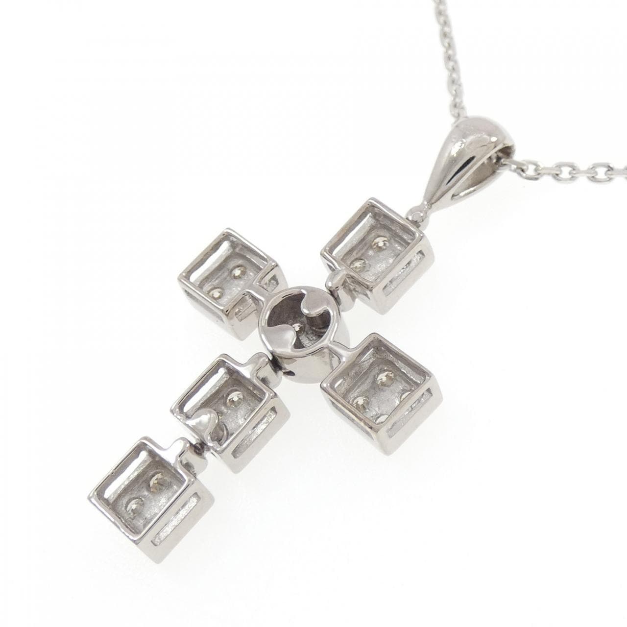 K18WG クロス ダイヤモンド ネックレス 0.34CT