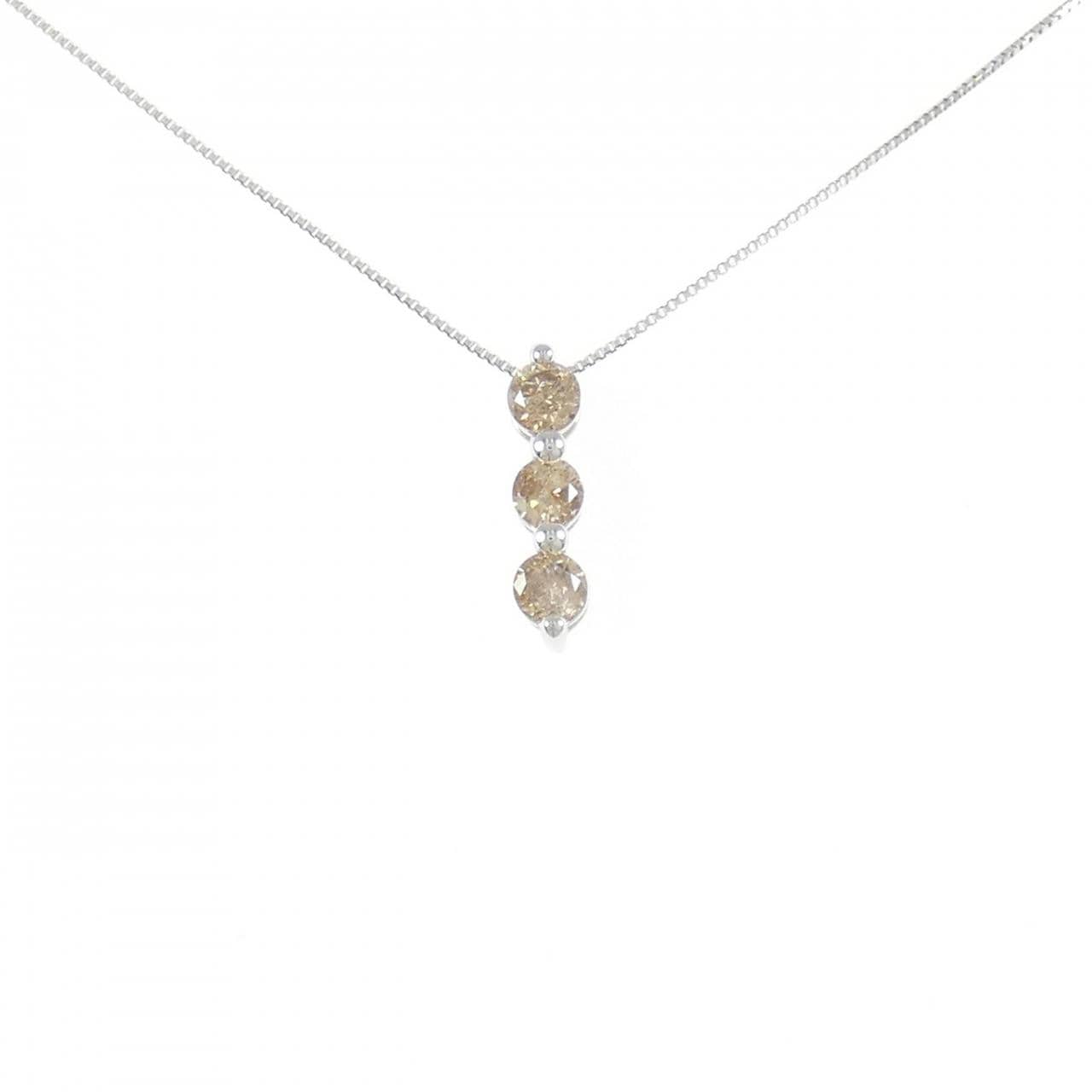 K18WG スリーストーン ダイヤモンド ネックレス 0.5CT